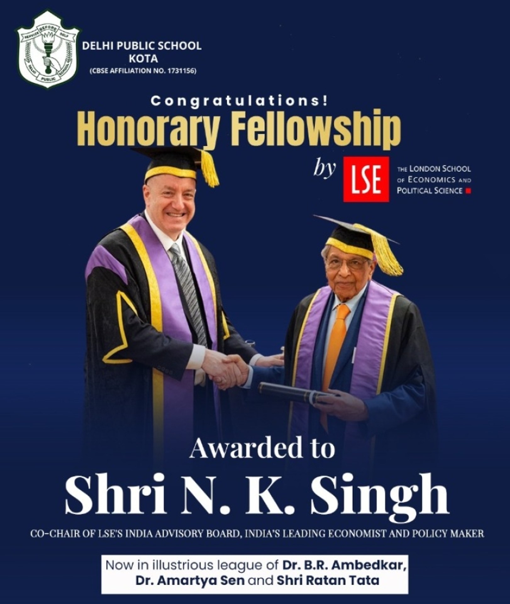Proud Moment- Shri N. K. Singh has been conferred an Honorary Fellowship by The London School of Economics.