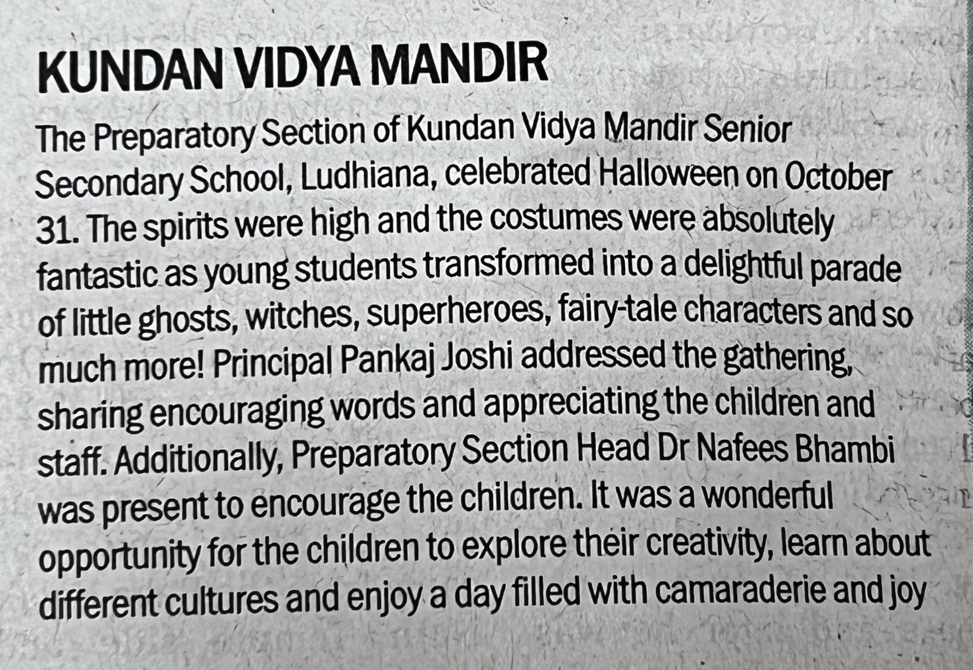 KUNDAN VIDYA MANDIR HOSTS HALLOWEEN PARTY