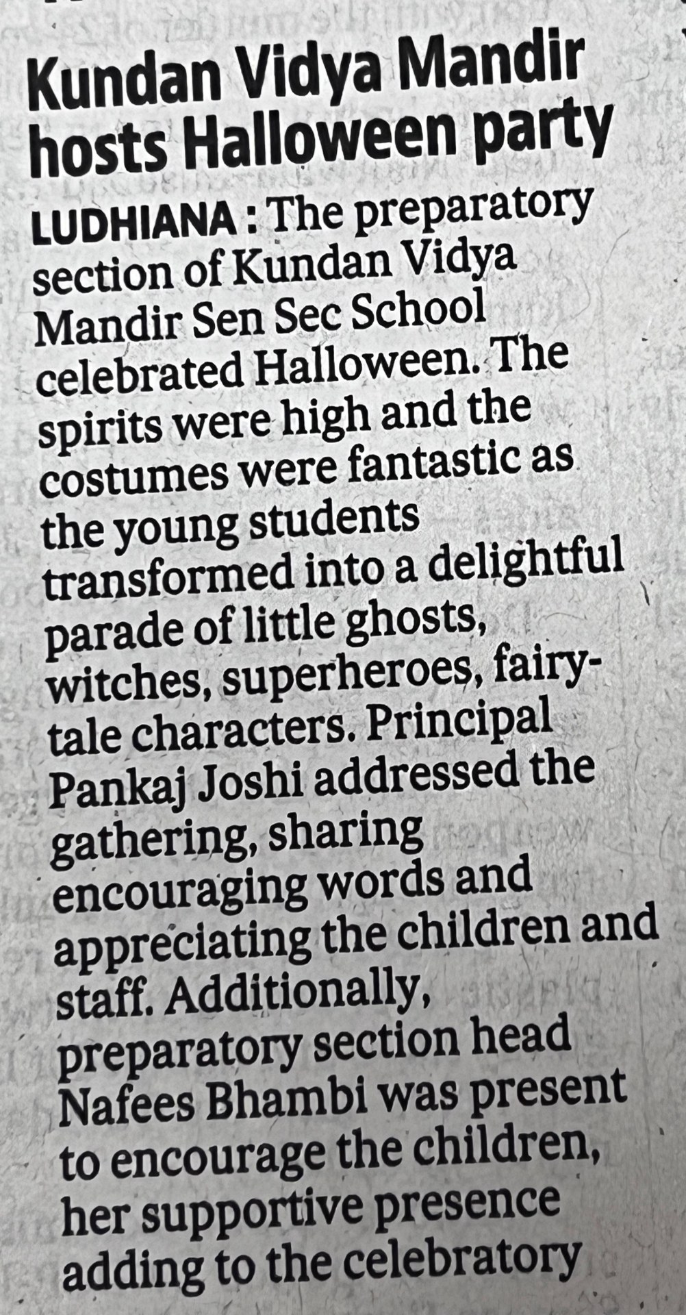 KUNDAN VIDYA MANDIR HOSTS HALLOWEEN PARTY