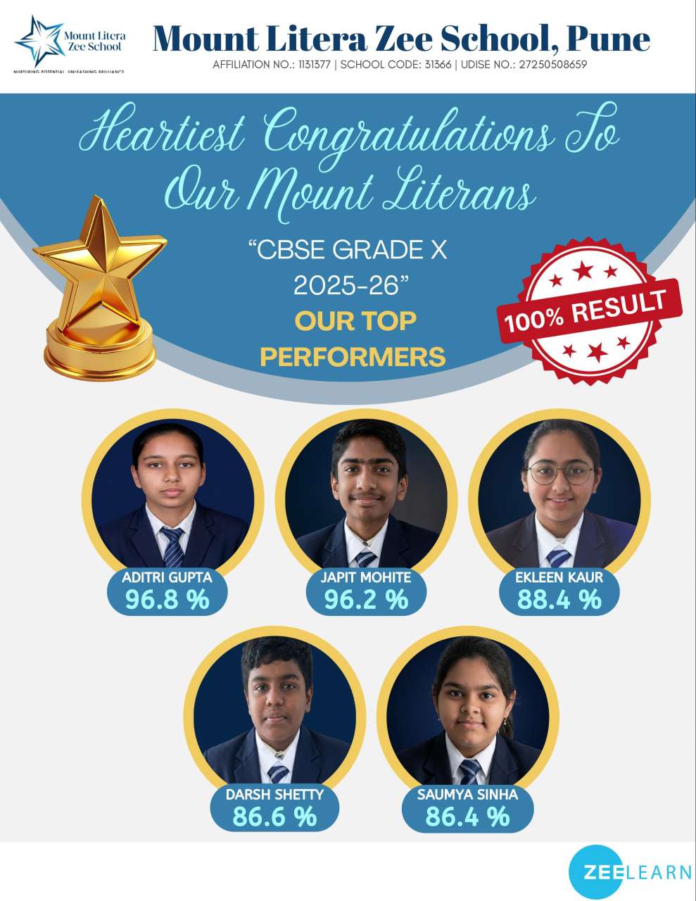 <p>Heartiest Congratulations To Our Mount Literans</p>

<p>"CBSE GRADE X 2025-26"</p>

<p>OUR TOP PERFORMERS&nbsp;</p>