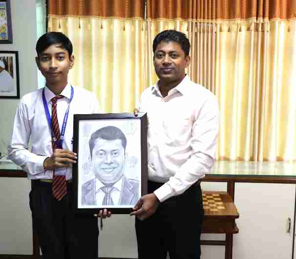 On the auspicious occasion of Diwali, Atharv Tyagi of class 8D presented a hand made portrait of the principal, Rev. Bro. Albert Abraham
