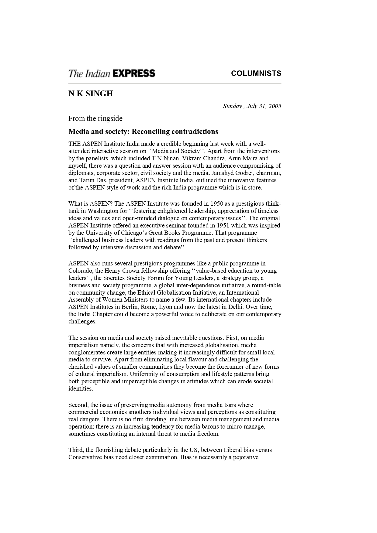 Media and society Reconciling contradictions